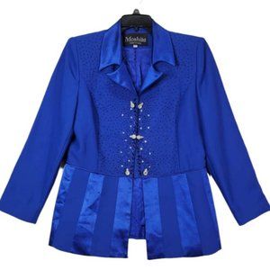 Moshita Women Blue Long Sleeve Blazer Jacket Suit w/ lined Size 12
